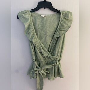 LC Lauren Conrad Striped Green peplum ruffle Blouse XS